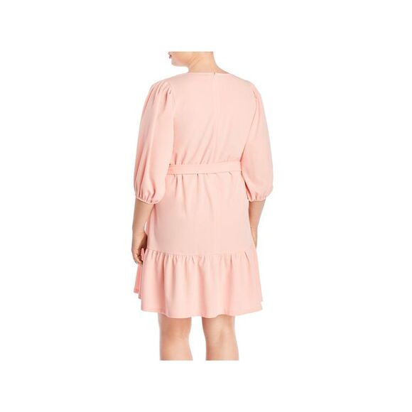 AQUA CURVE Womens Belted Pouf Sleeve Above The Knee Cocktail Shift Dress - Picture 3 of 3